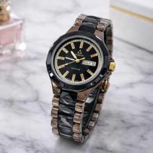womens Fitron Rose Gold Two-Tone Black Dial Watch