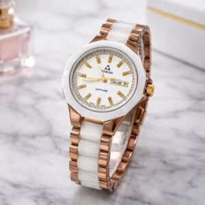 Fitron White & Rose Gold Sapphire Glass Watch