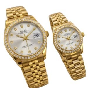 Rolex Style Full Gold Watch with Stone Dial & Bezel