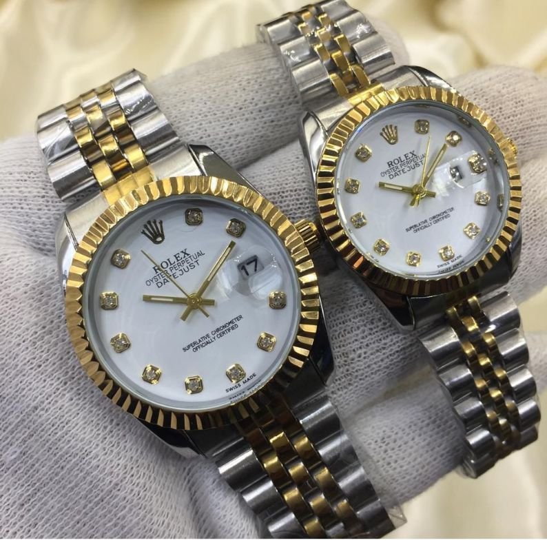 Premium Rolex Style Datejust Couple Set – Two-Tone Gold & Silver
