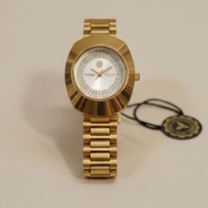 Womens Gold Plated Dress Watch – Stone Studded Dial