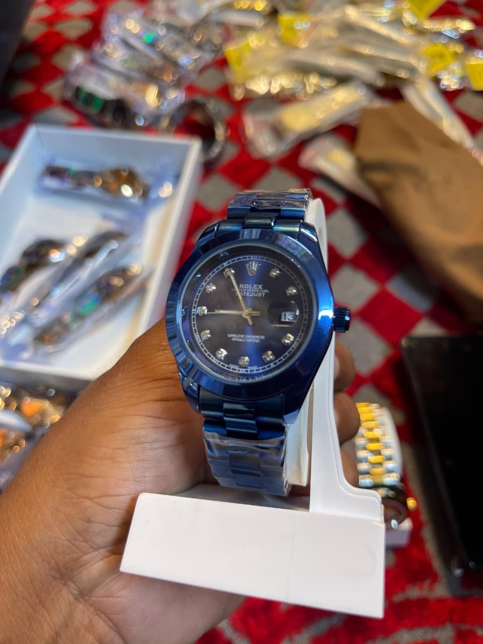 Deep Sea Blue Luxury Watch – Stone-Studded Sunray Dial