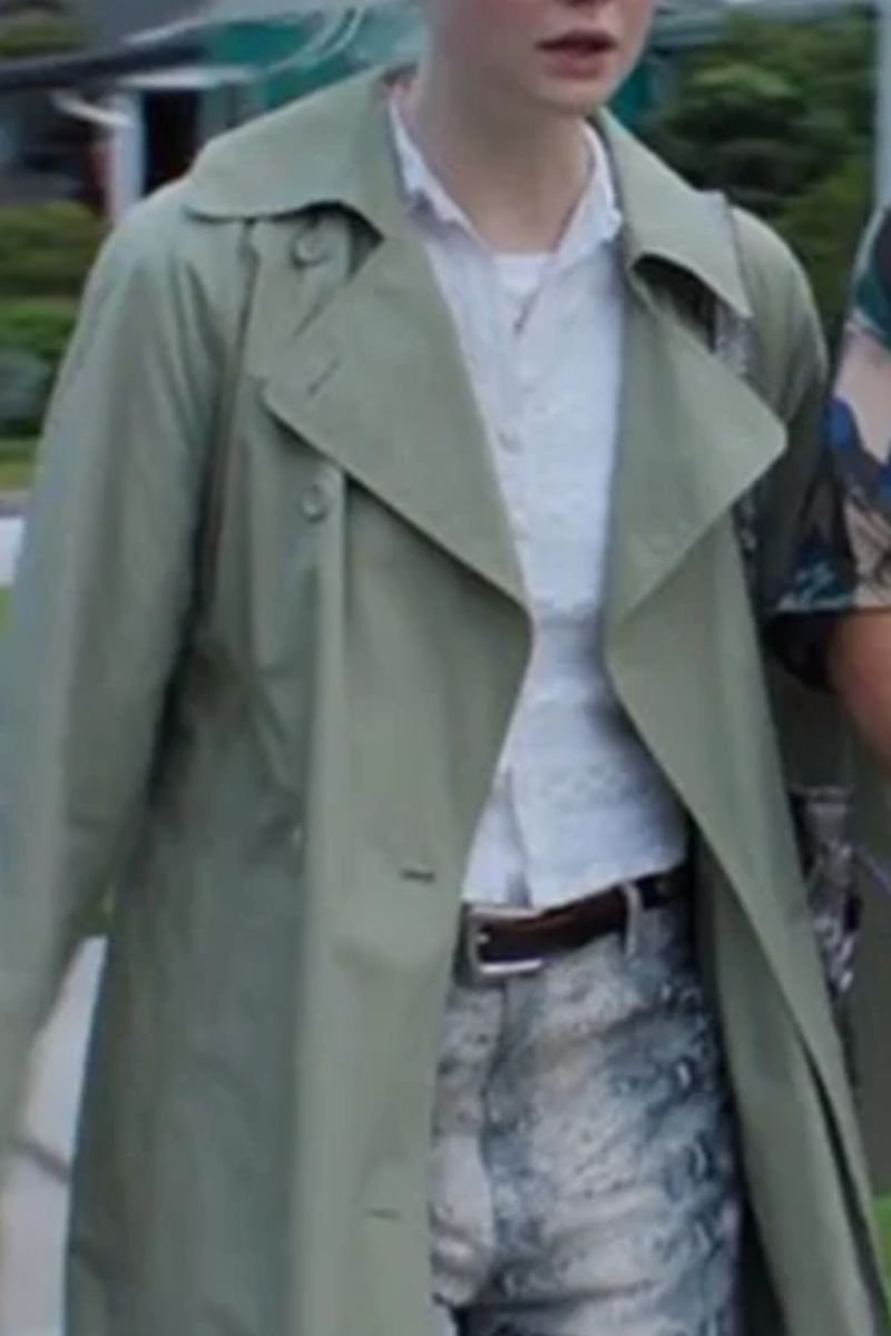 Elle Fanning Light Green Trench Coat