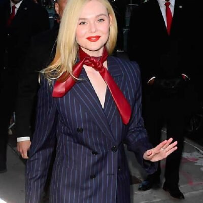 lle Fanning Blue Pinstriped Blazer