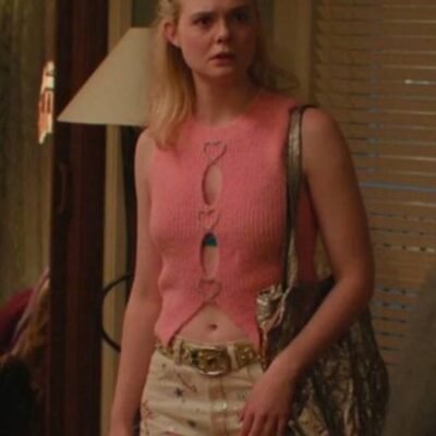 Elle Fanning Pink Knitted Top from Margos Got Money Troubles S1 as Margo Millet