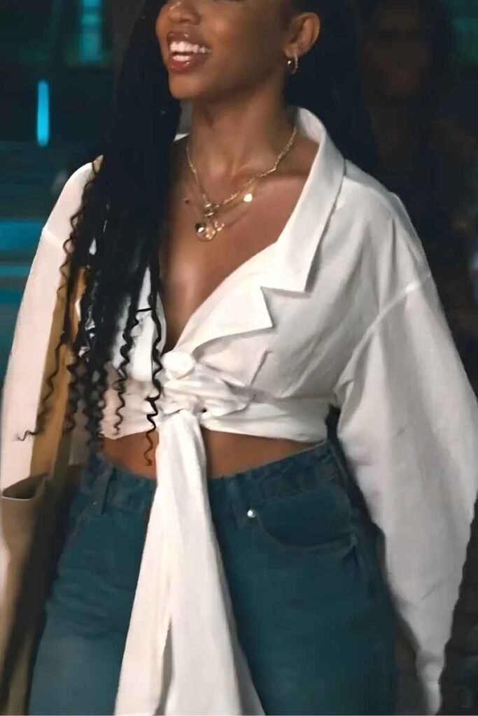 Chloe Bailey White Tie-Front Shirt