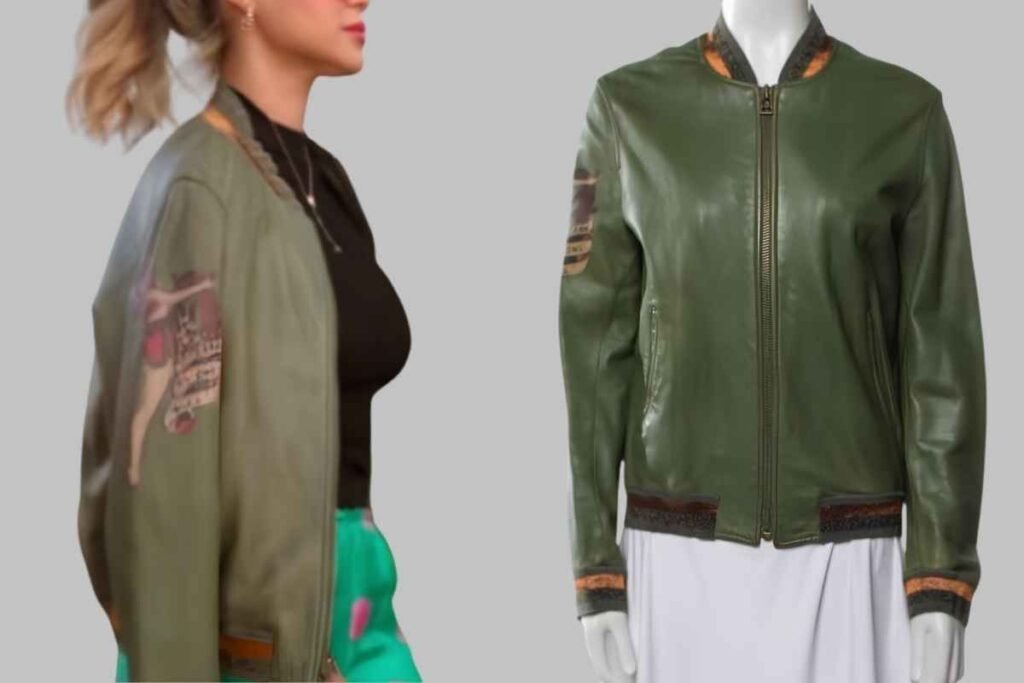 Sky Asakari Green Leather Bomber Jacket

