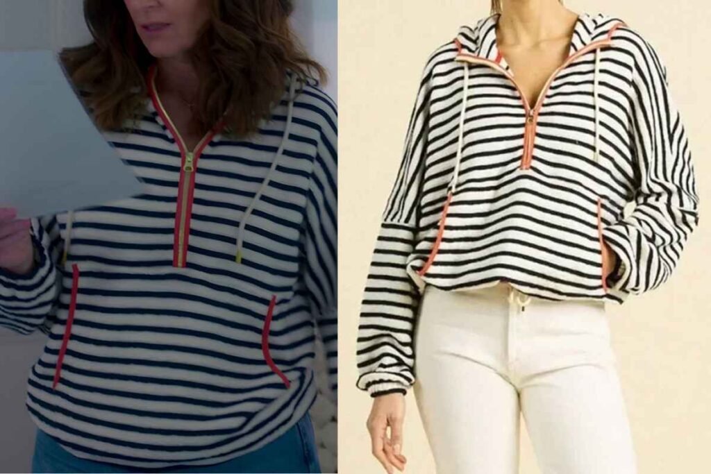 Tina Fey Half Zip Striped Hoodie