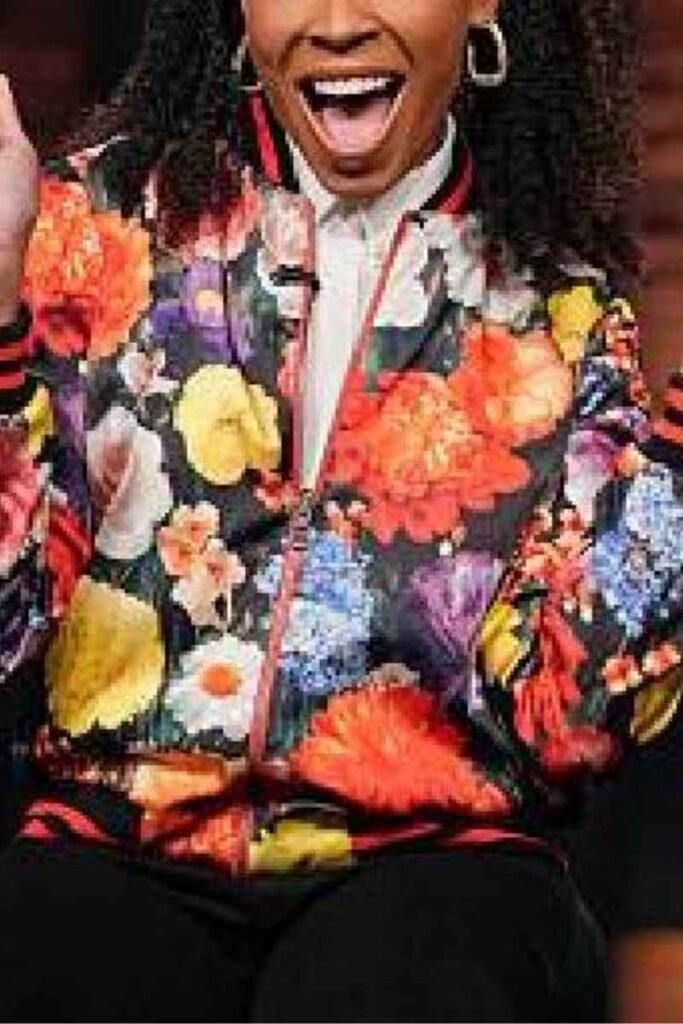 Amber Ruffin Floral Bomber Jacket