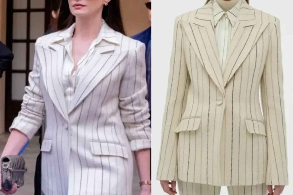Anne Hathaway Pinstripe Blazer