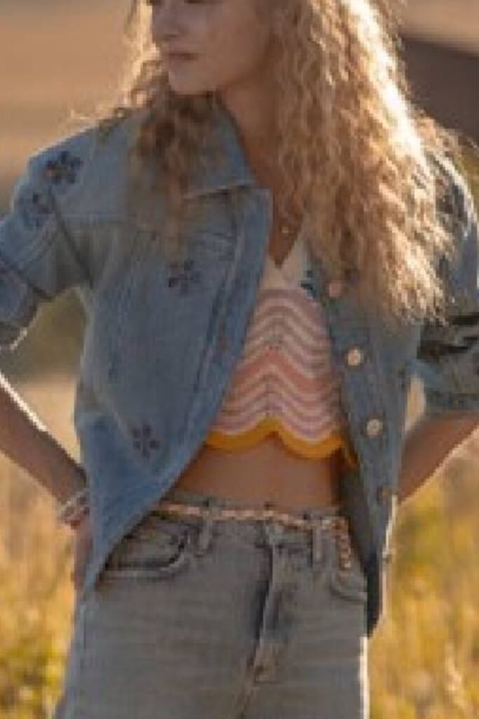 Bridgett Reese Blue Floral Denim Jacket