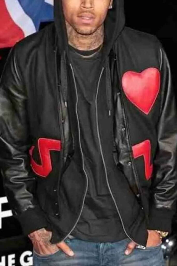 Chris Brown Red Heart Black Bomber Jacket