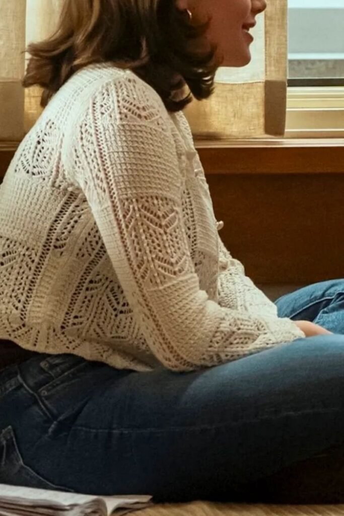 Ella Bright Mango White Openwork Knit Cardigan