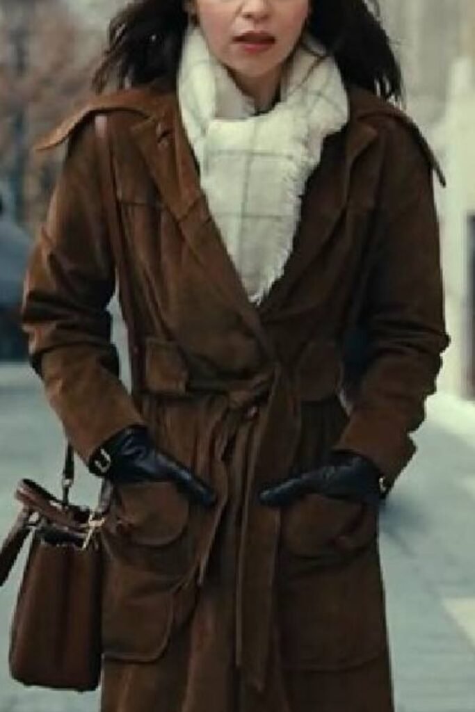 Emilia Clarke Brown Suede Coat