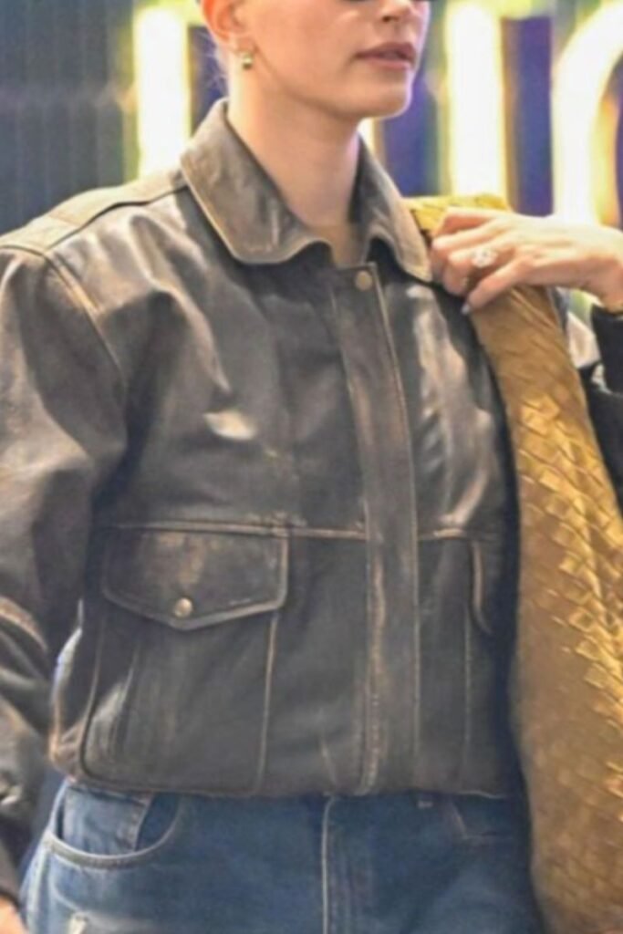 Hailey Bieber Brown Leather Jacket