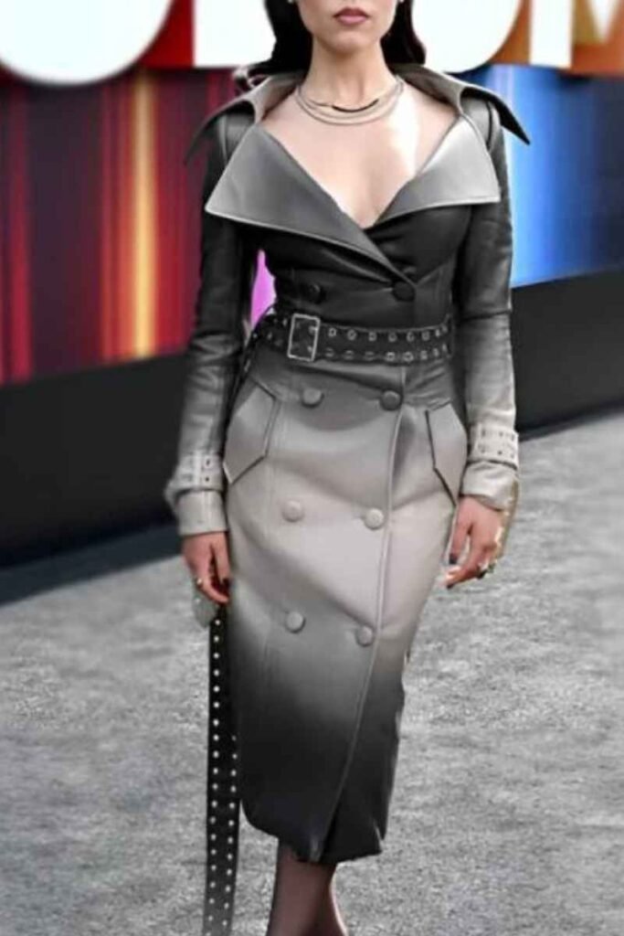 Jenna Ortega Leather Coat