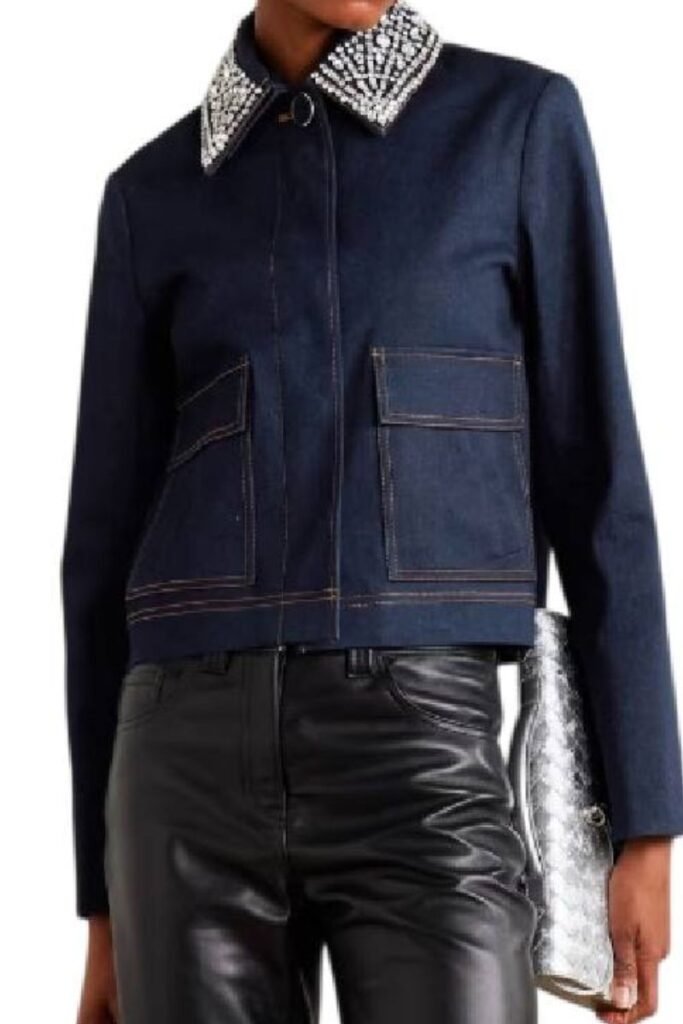 Joy Behar Embellished Collar Denim Jacket