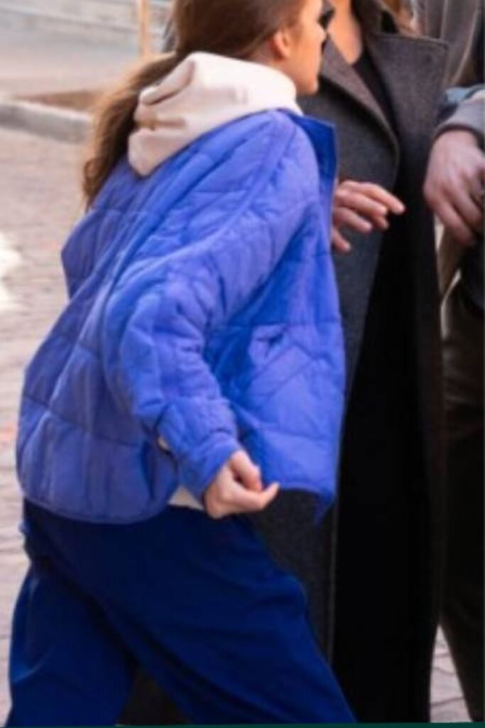 Law and Order S25 Thalia Young Blue Grid Puffer Jacket