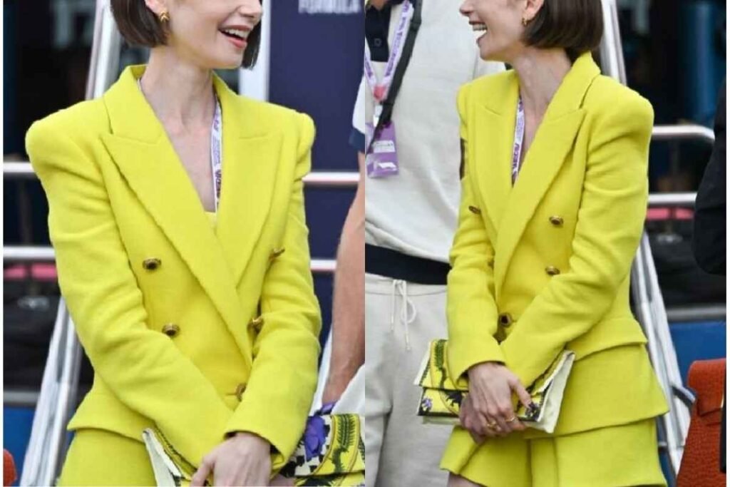 Lily Collins Yellow Blazer